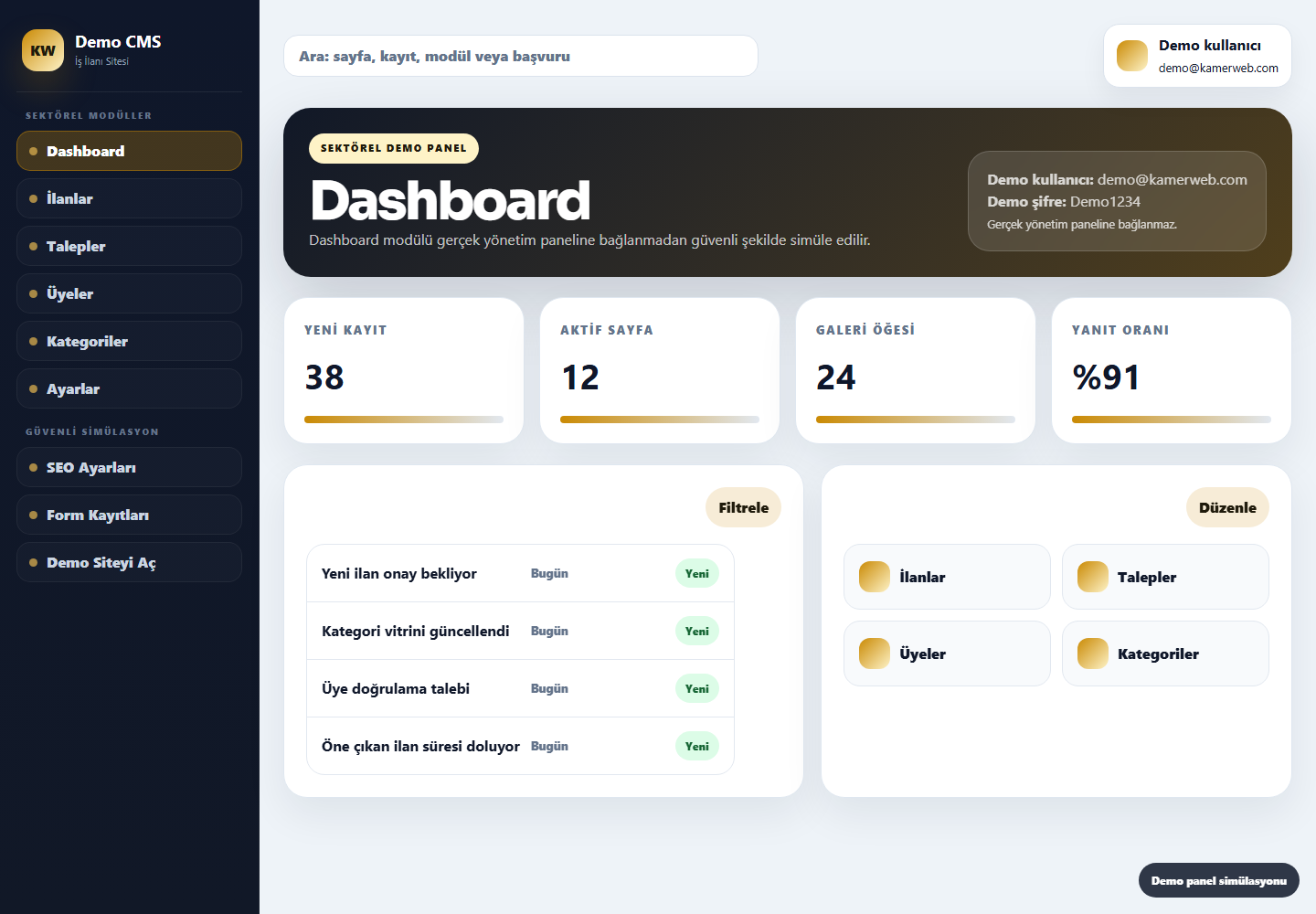 İş İlanı Sitesi demo panel screenshot