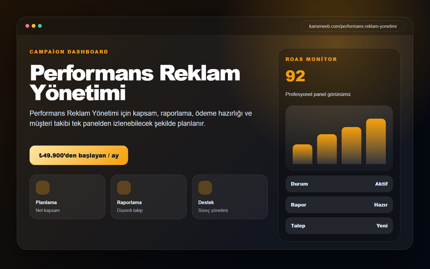 Performans Reklam Yönetimi demo website screenshot
