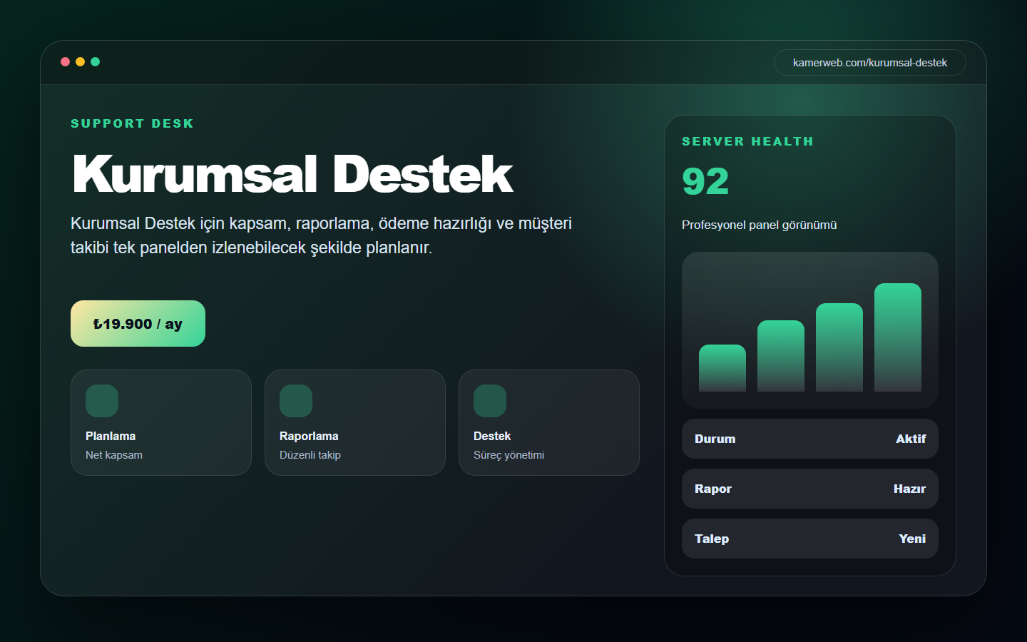 Kurumsal Support demo website screenshot