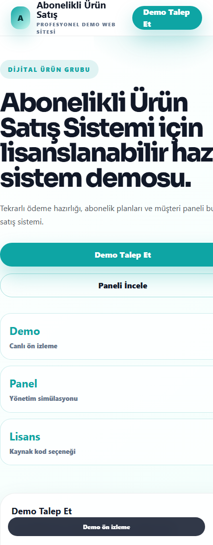 Abonelikli Ürün Satış Sistemi mobil demo screenshot