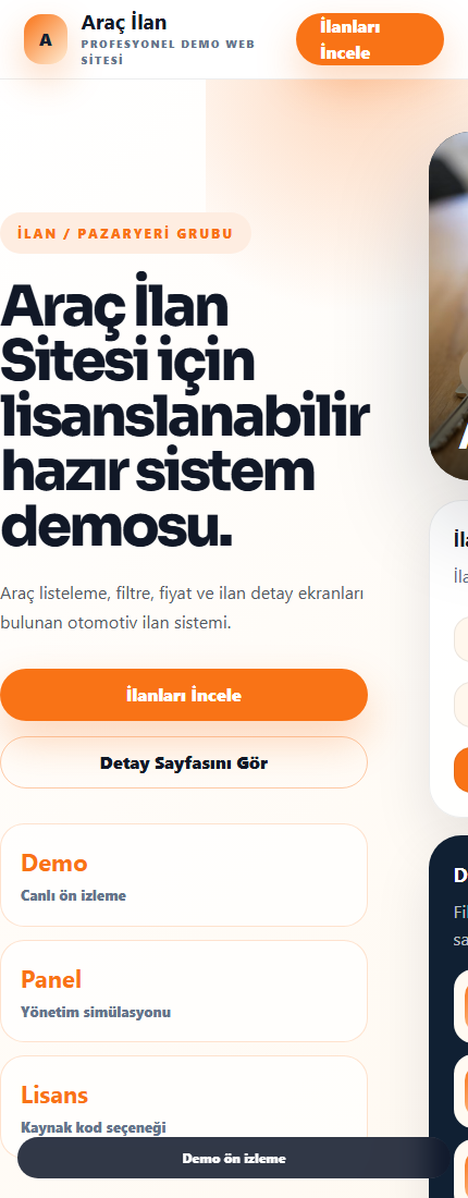 Araç İlan Sitesi mobil demo screenshot