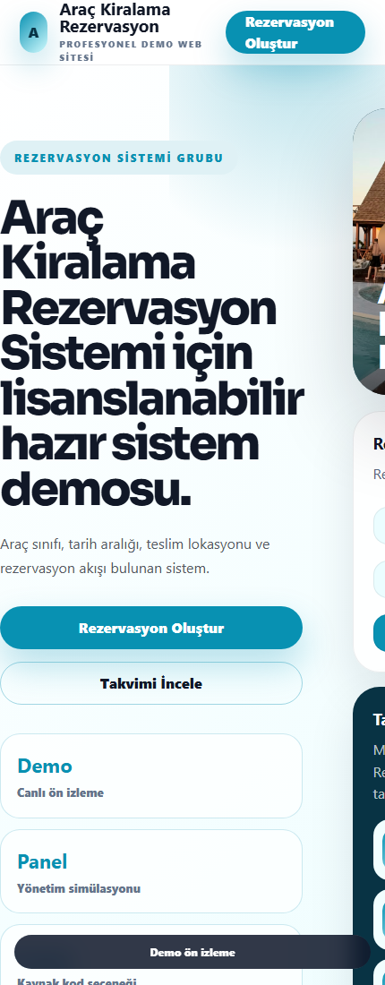 Araç Kiralama Rezervasyon Sistemi mobil demo screenshot