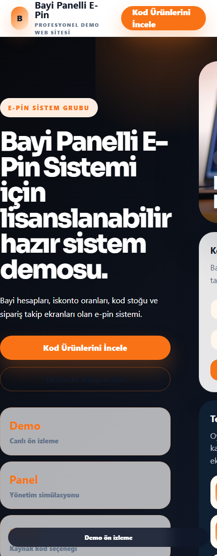 Bayi Panelli E-Pin Sistemi mobil demo screenshot