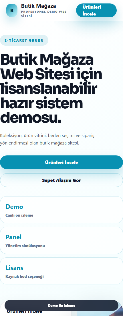 Butik Mağaza Web Sitesi mobil demo screenshot