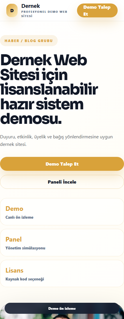 Dernek Web Sitesi mobil demo screenshot