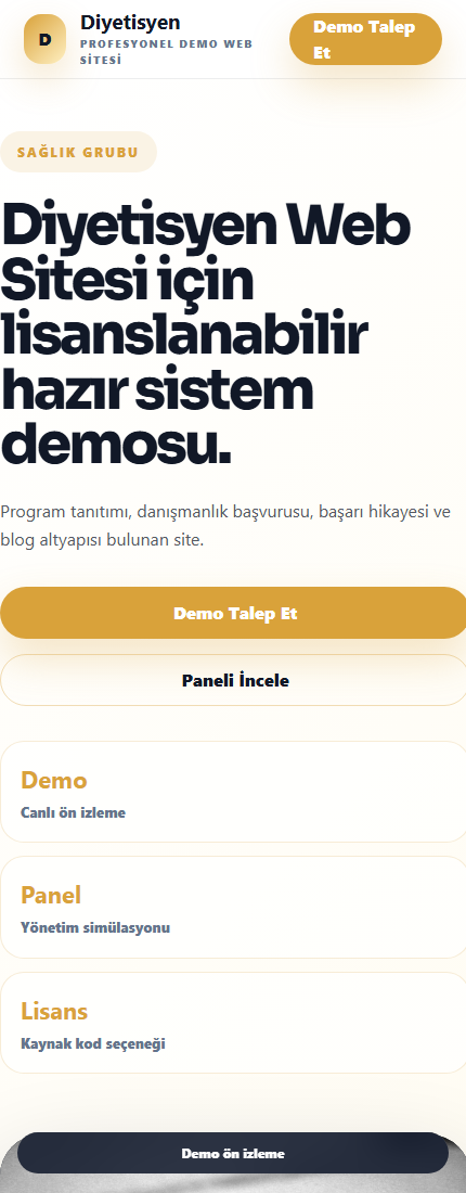 Diyetisyen Web Sitesi mobil demo screenshot