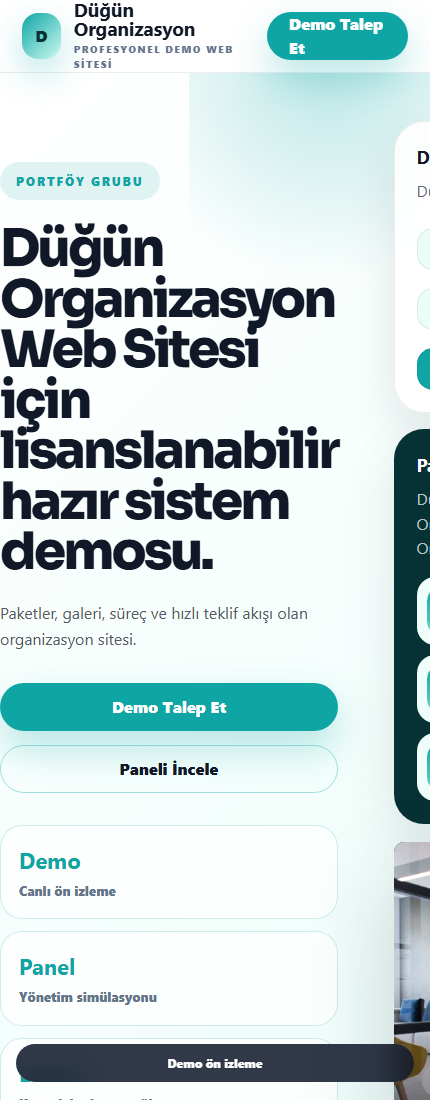 Düğün Organizasyon Web Sitesi mobil demo screenshot
