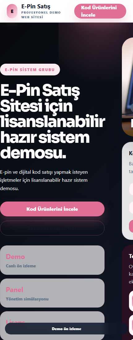 E-Pin Satış Sitesi mobil demo screenshot