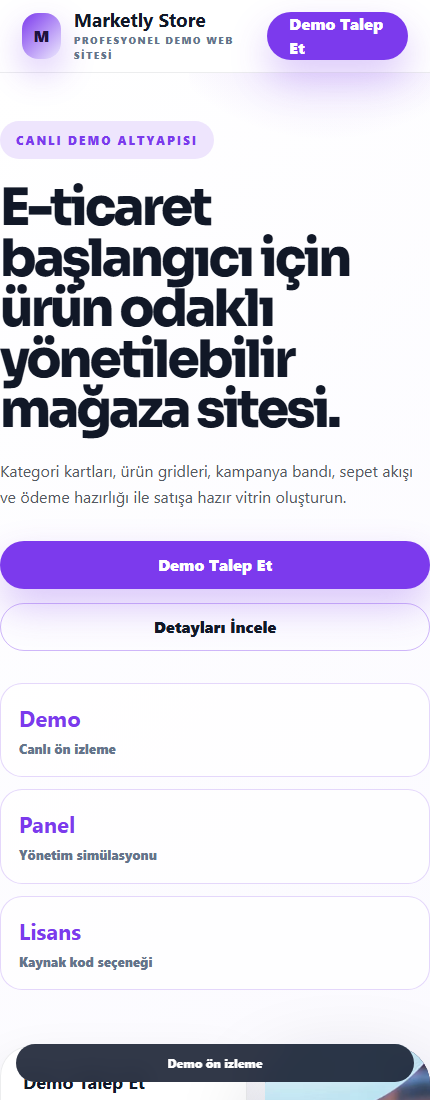 E-Ticaret Başlangıç Sitesi mobil demo screenshot