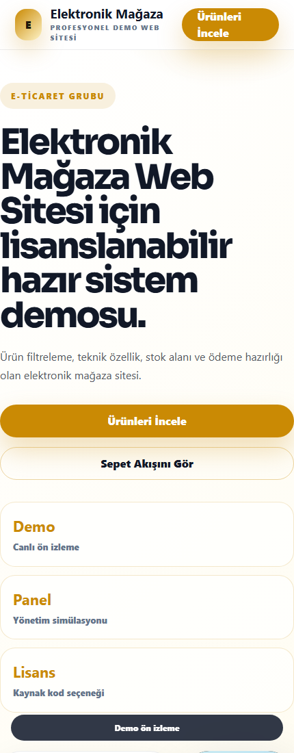 Elektronik Mağaza Web Sitesi mobil demo screenshot