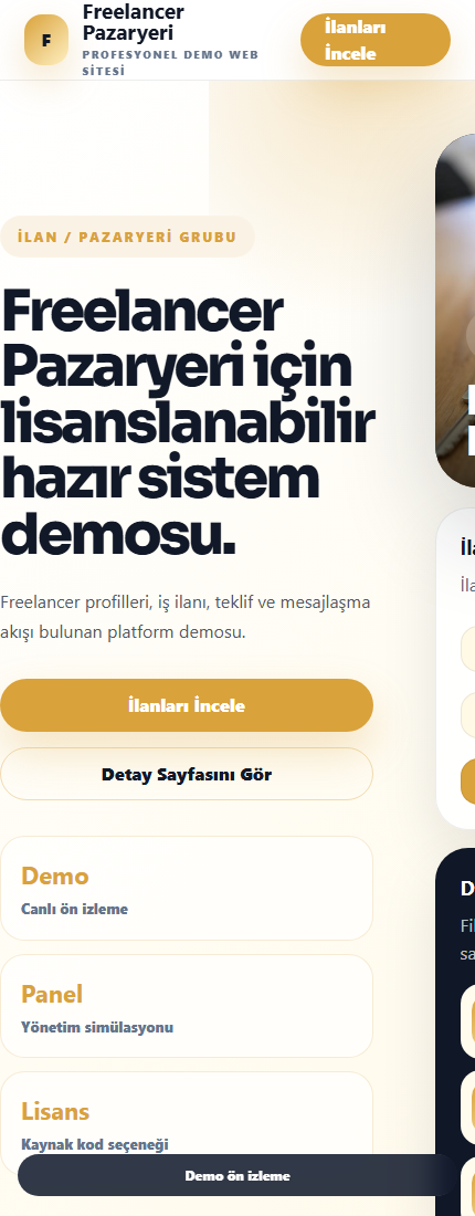 Freelancer Pazaryeri mobil demo screenshot