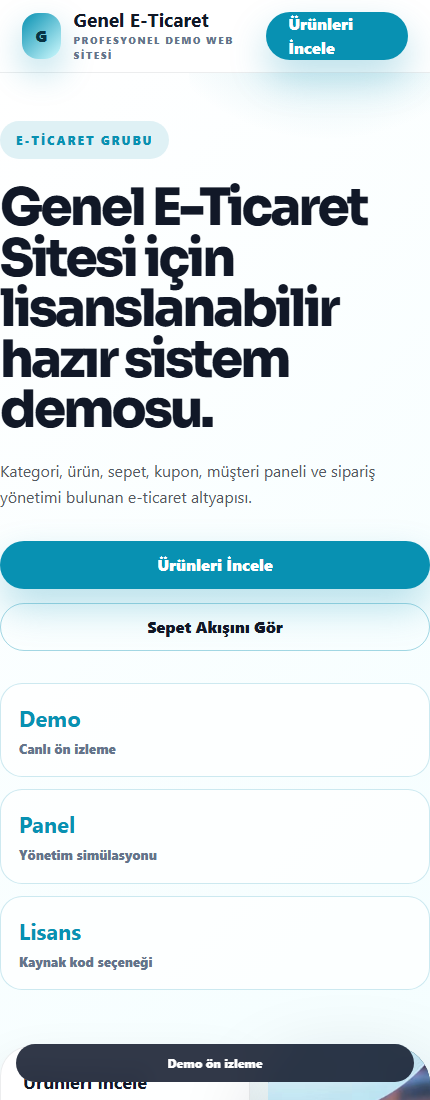 Genel E-Ticaret Sitesi mobil demo screenshot