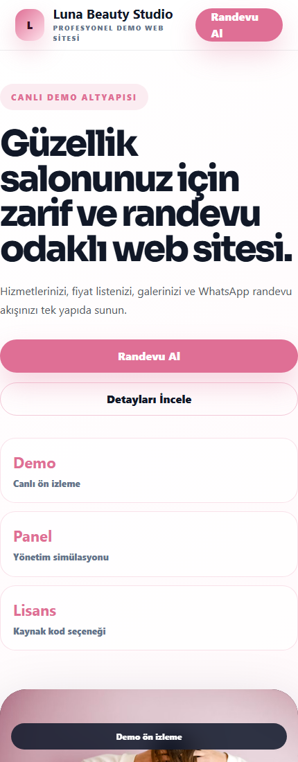 Güzellik Salonu Web Sitesi mobil demo screenshot