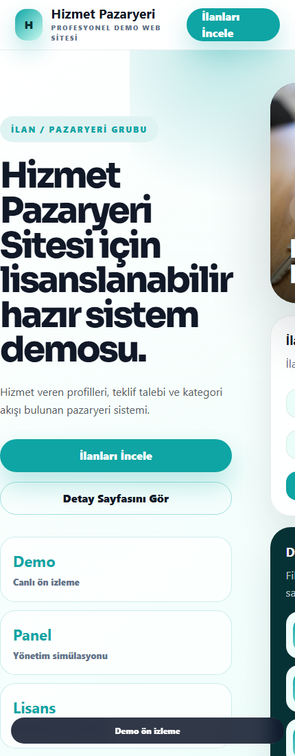Hizmet Pazaryeri Sitesi mobil demo screenshot