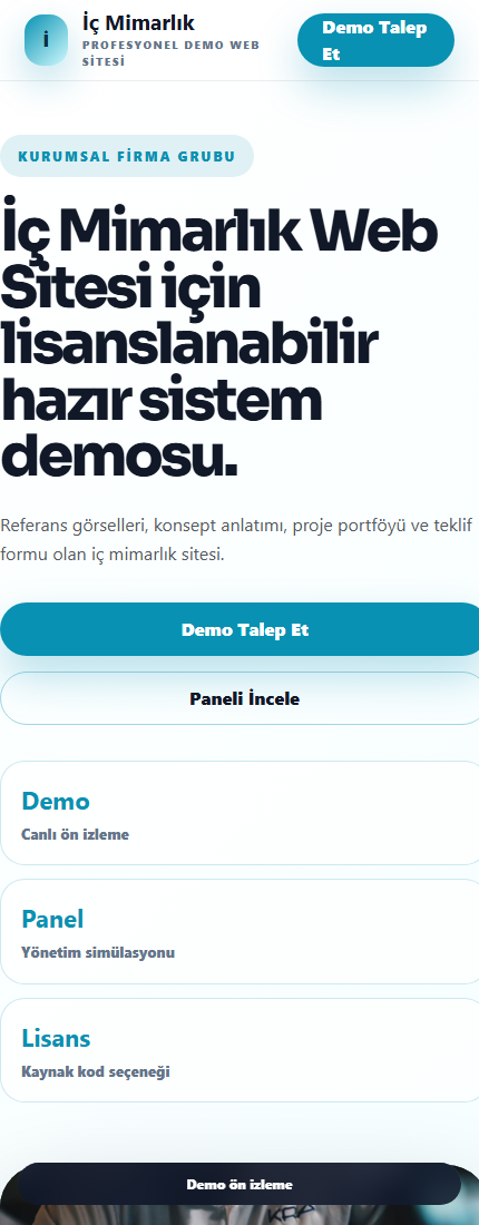 İç Mimarlık Web Sitesi mobil demo screenshot
