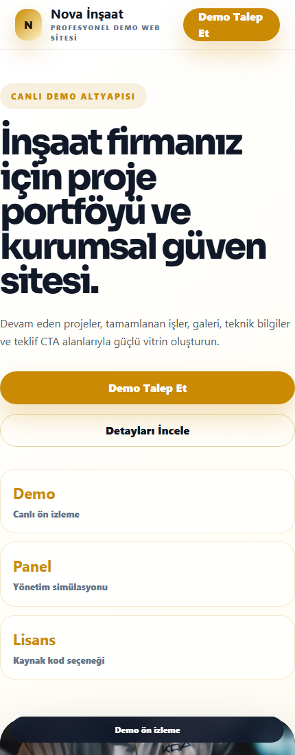 İnşaat Firması Web Sitesi mobil demo screenshot