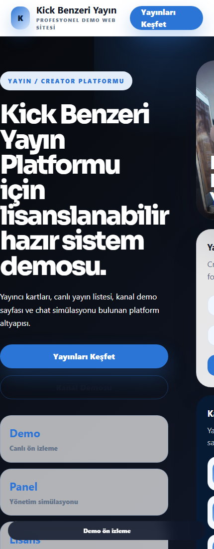 Kick Benzeri Yayın Platformu mobil demo screenshot
