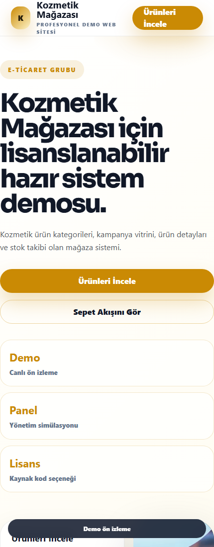 Kozmetik Mağazası mobil demo screenshot