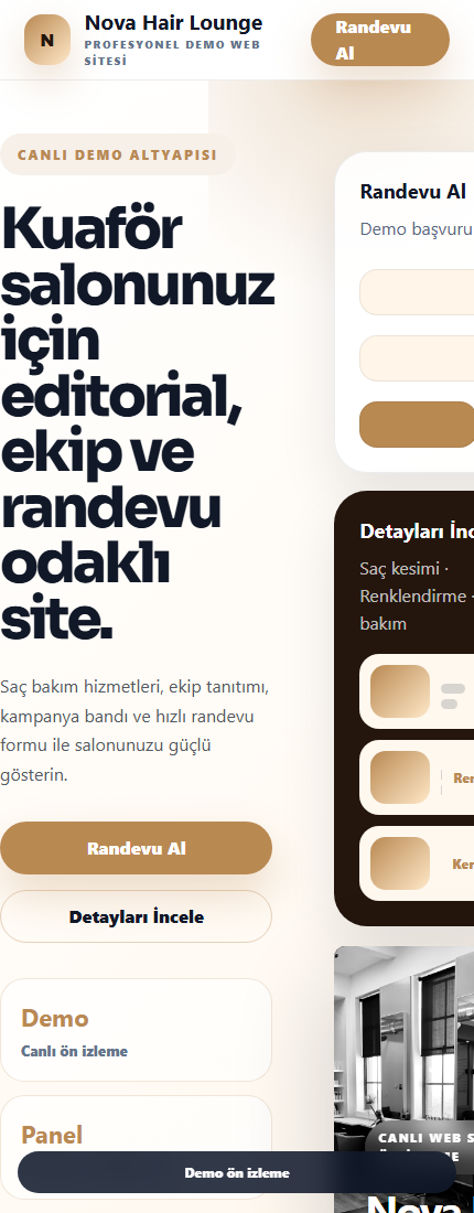 Kuaför Web Sitesi mobil demo screenshot