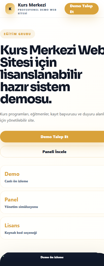Kurs Merkezi Web Sitesi mobil demo screenshot