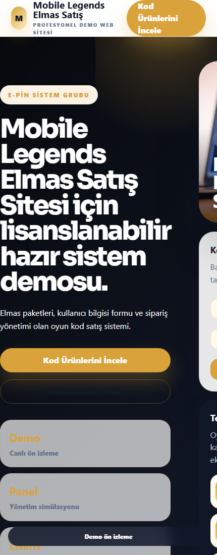 Mobile Legends Elmas Satış Sitesi mobil demo screenshot