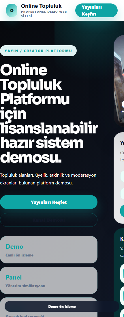 Online Topluluk Platformu mobil demo screenshot