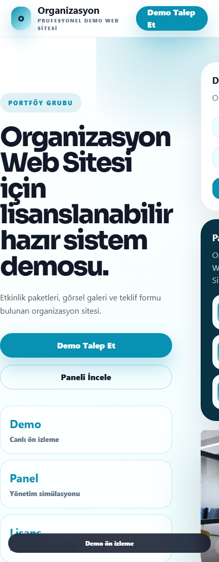Organizasyon Web Sitesi mobil demo screenshot