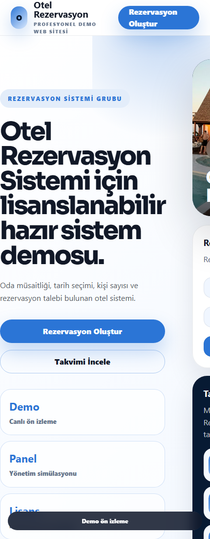 Otel Rezervasyon Sistemi mobil demo screenshot