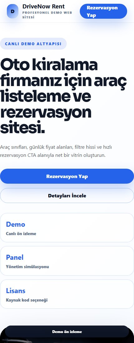 Oto Kiralama Web Sitesi mobil demo screenshot