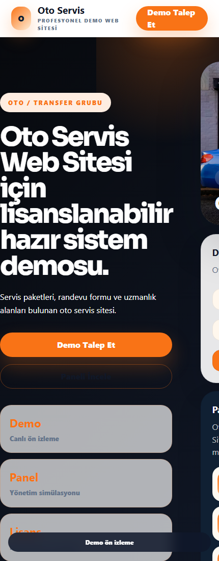 Oto Servis Web Sitesi mobil demo screenshot