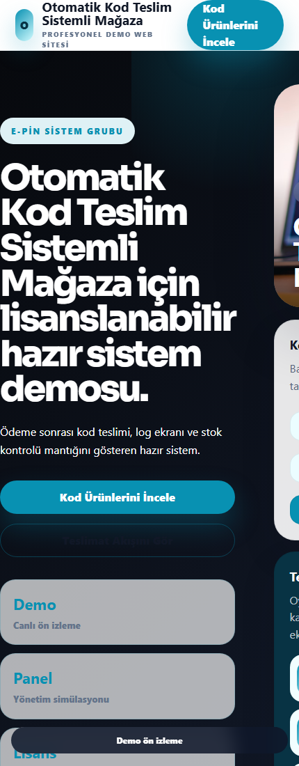 Otomatik Kod Teslim Sistemli Mağaza mobil demo screenshot