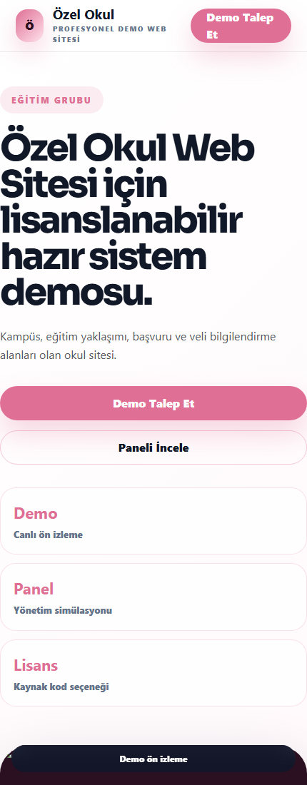 Özel Okul Web Sitesi mobil demo screenshot