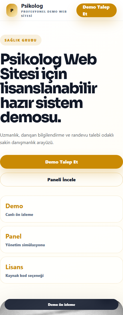 Psikolog Web Sitesi mobil demo screenshot