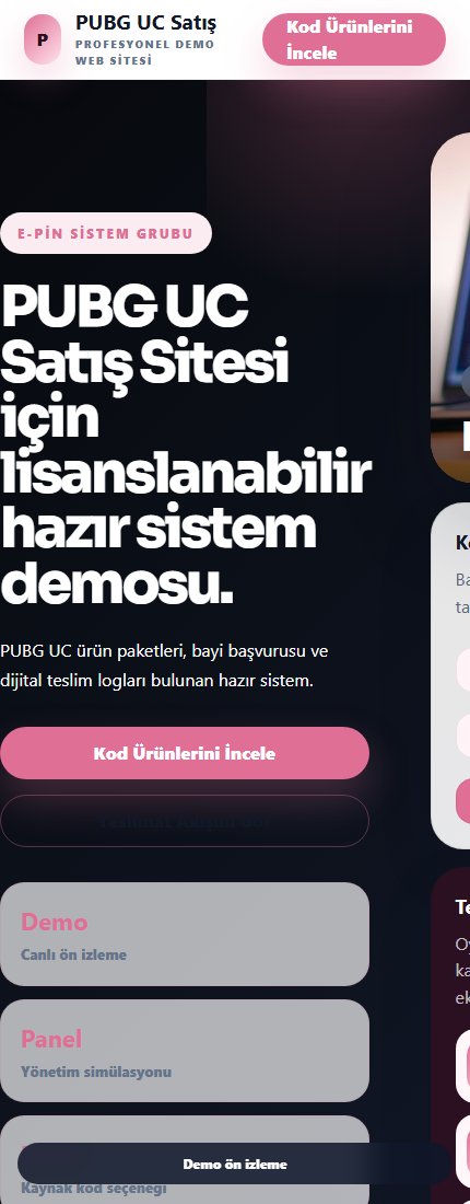 PUBG UC Satış Sitesi mobil demo screenshot