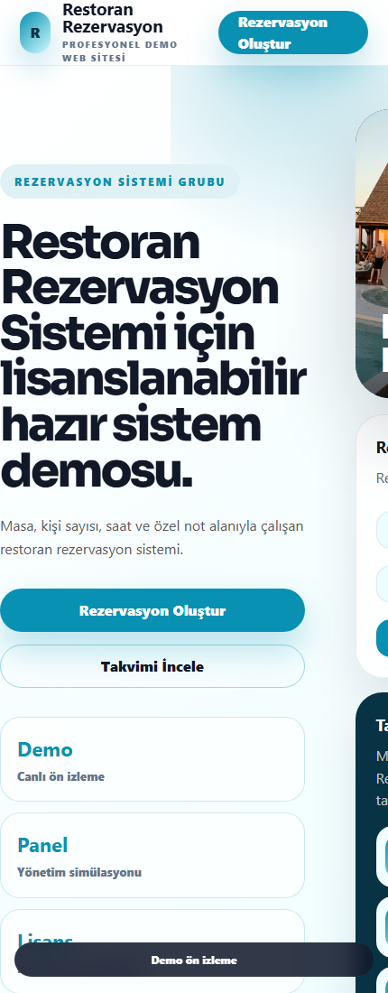 Restoran Rezervasyon Sistemi mobil demo screenshot