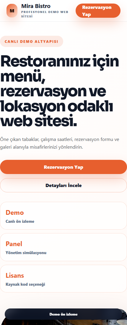 Restoran Web Sitesi mobil demo screenshot