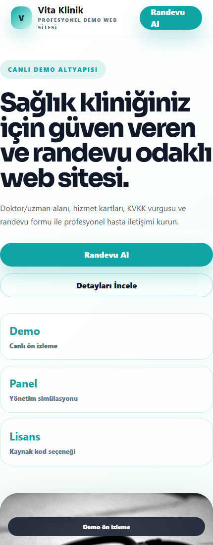 Sağlık Kliniği Web Sitesi mobil demo screenshot