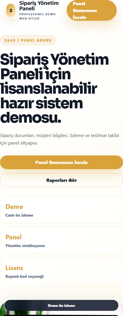 Sipariş Yönetim Paneli mobil demo screenshot