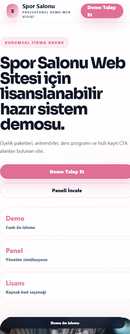 Spor Salonu Web Sitesi mobil demo screenshot
