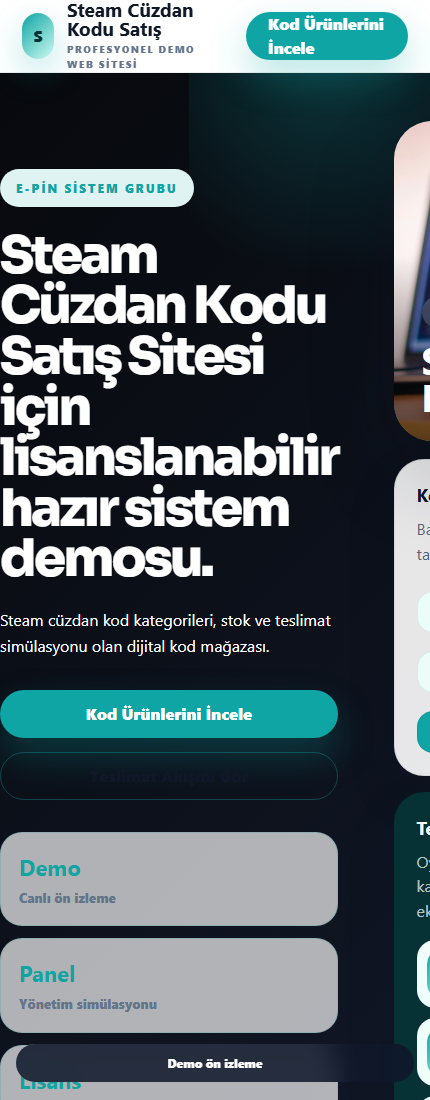 Steam Cüzdan Kodu Satış Sitesi mobil demo screenshot