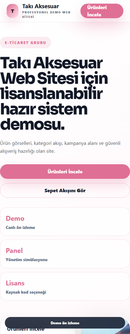 Takı Aksesuar Web Sitesi mobil demo screenshot