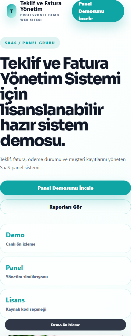 Teklif ve Fatura Yönetim Sistemi mobil demo screenshot