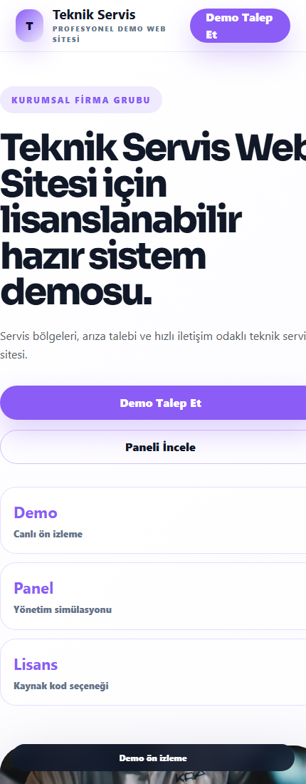Teknik Servis Web Sitesi mobil demo screenshot