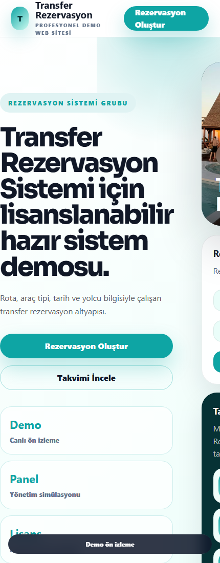 Transfer Rezervasyon Sistemi mobil demo screenshot