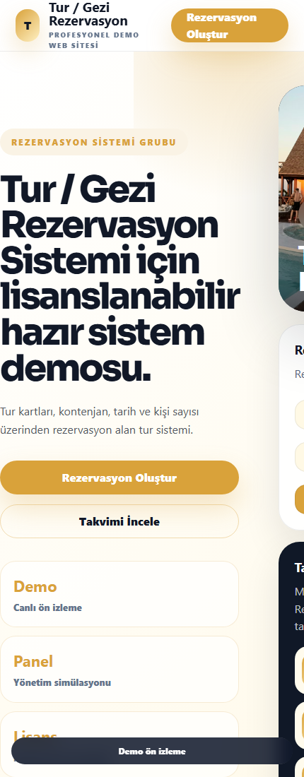 Tur / Gezi Rezervasyon Sistemi mobil demo screenshot