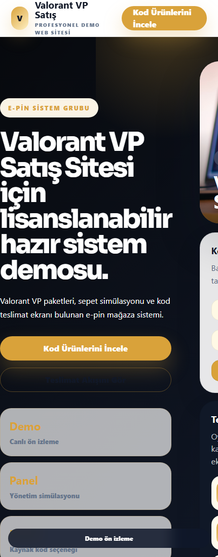 Valorant VP Satış Sitesi mobil demo screenshot