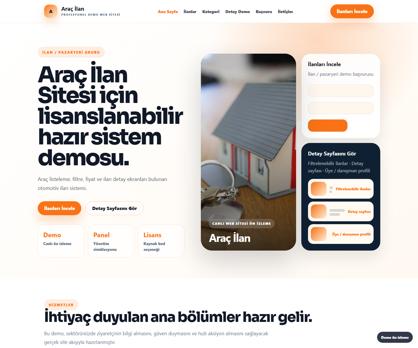 Araç İlan Sitesi büyük web sitesi ön izleme görseli