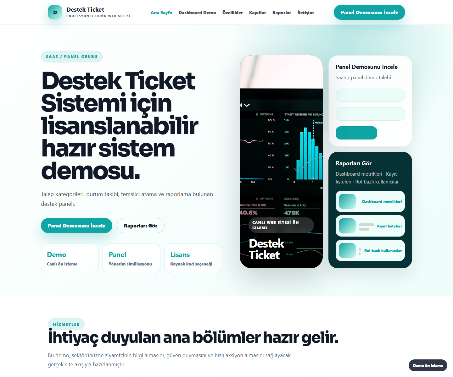 Destek Ticket Sistemi büyük web sitesi ön izleme görseli