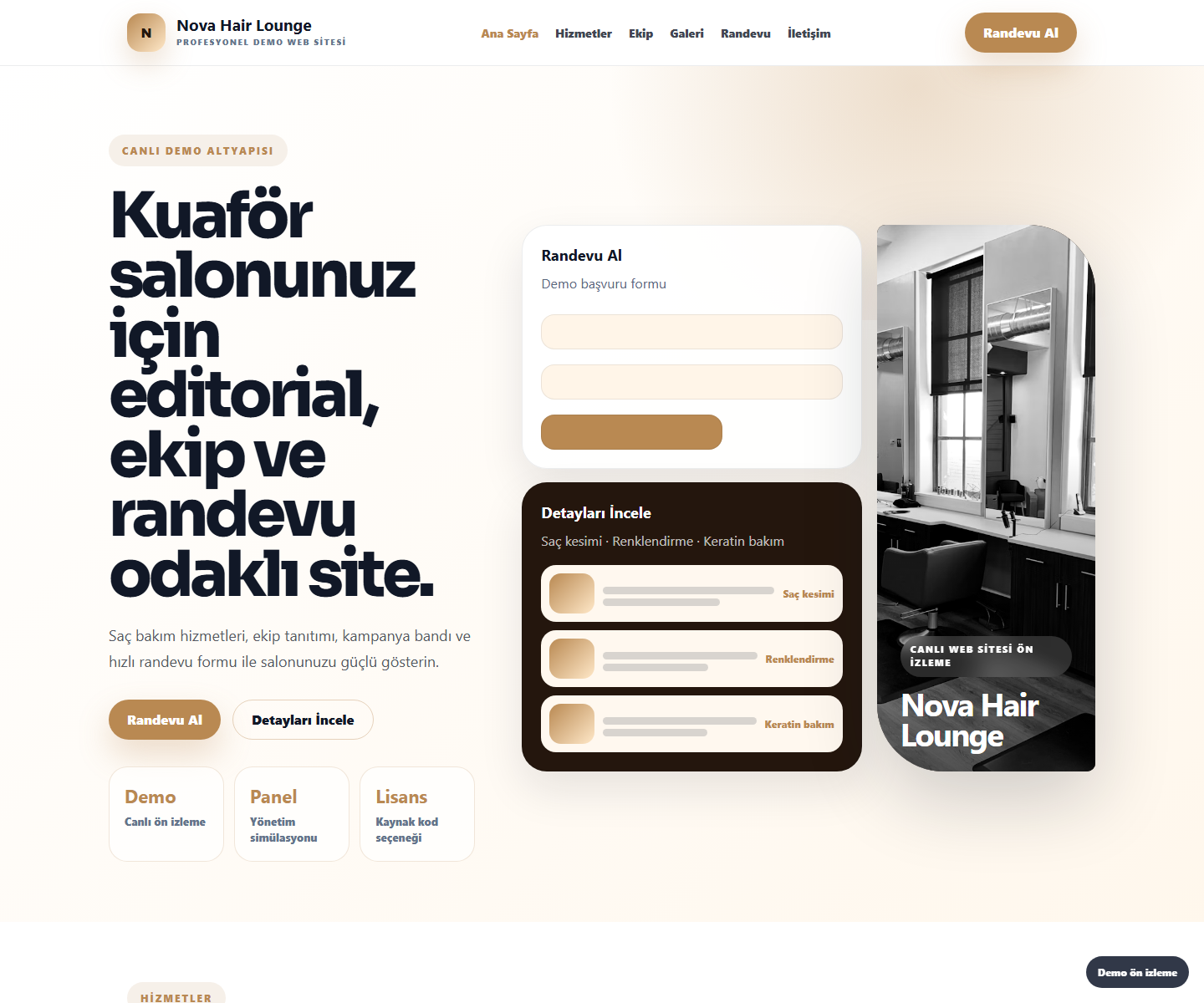 Kuaför Web Sitesi ödeme ürün özeti görseli