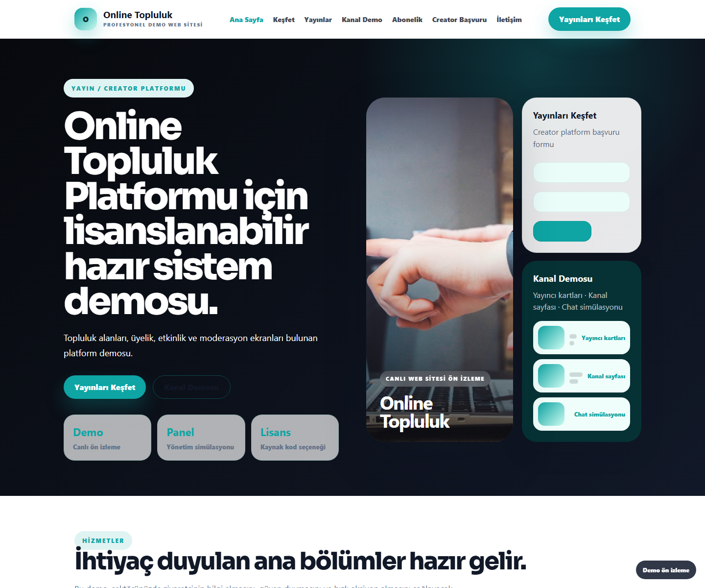 Online Topluluk Platformu büyük web sitesi ön izleme görseli